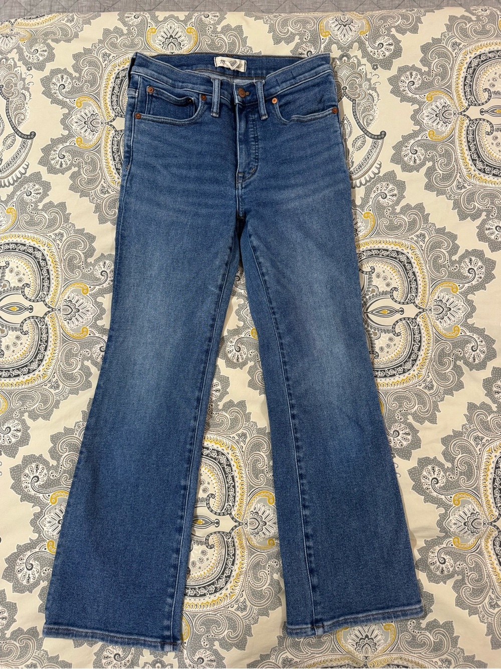 Women’s Madewell Size 27 Cropped Blue Flare Jeans - Mid Wash